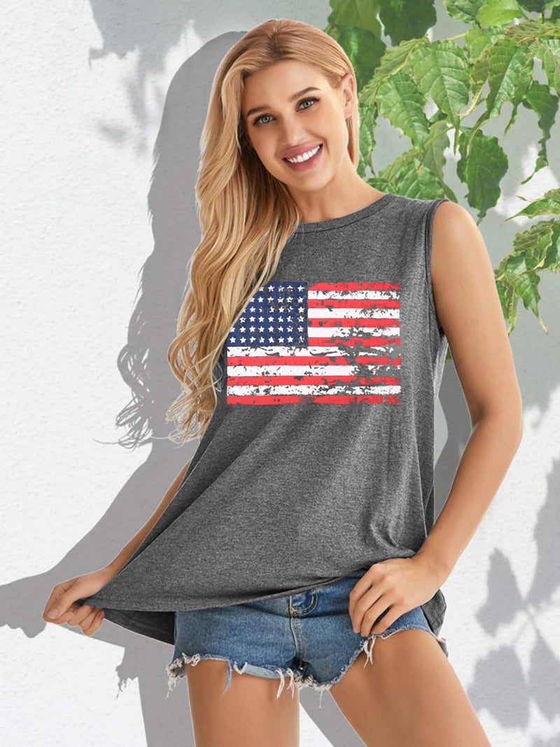 FAYALEQ American Flag Print Tank Tops Women USA Stars Stripes Patriotic T Shirt Summer Loose Vest Tees Size M (Gray) - Image 3